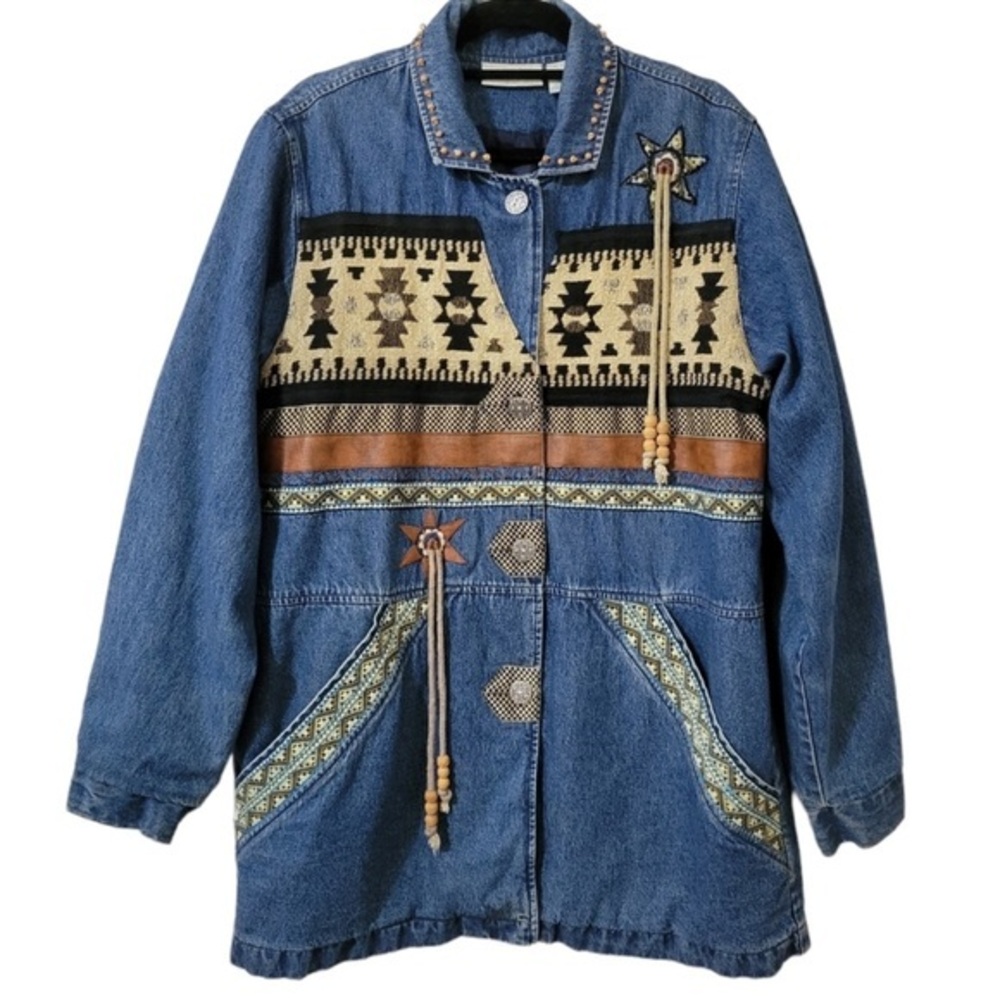 Vintage  90s 220 Hickory Southwestern Denim Coat woman’s oversized large